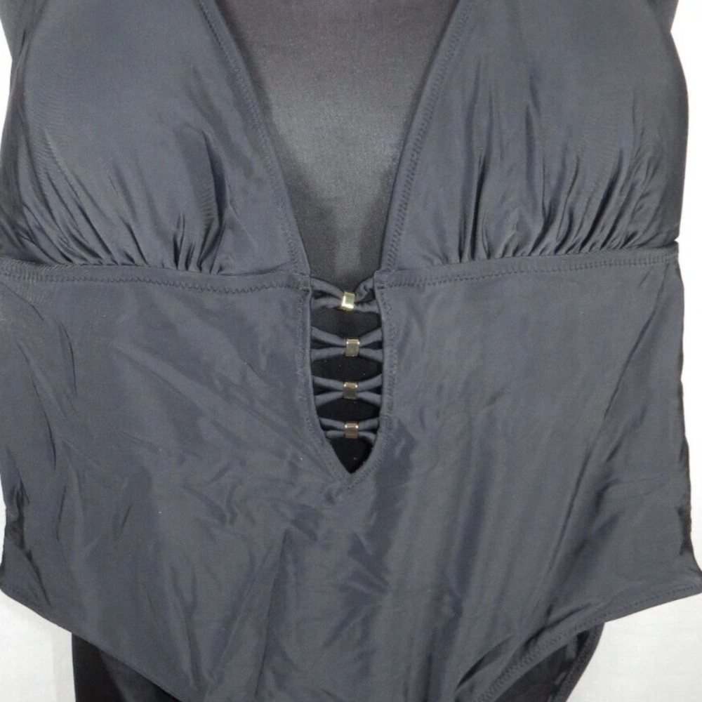 City Chic Black Plunge One-Piece Swimsuit with Lace-Up Front - Picture 4 of 8